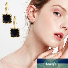 1 Pair Square Black Acrylic Classic Stud Earrings Women Girls French Style Hook Earrings Gold Colour Fashion Jewellery Dropship New