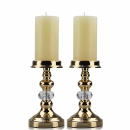 Gold Pillar Candle Holders Tea Light Metal Candlestick for Wedding Home Living Room Coffee Table Decorative Centrepieces LJ201018