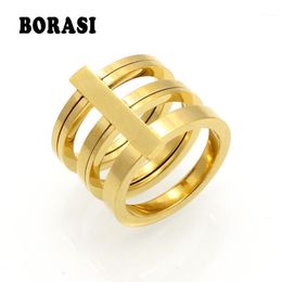 Cluster Rings Fashion 3 Rows Layered Midi Punk Knuckle Ring 24k Gold Colour For Women Stainless Steel Jewellery Wholesale1