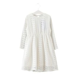 Kids Dresses Teenage White Blue Wedding Party Dress Lace Girl Dress Long Sleeve Children Clothing Spring Autumn 6 8 10 12 14 16 201204