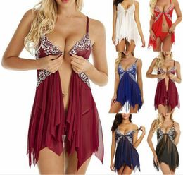 Women Lingerie Lace Babydoll V Neck Sleepwear Strap Chemise + G-String Nightdress Nightie plus size