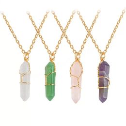 Hexagonal Prism Crystal Stone Necklaces Chakra Pendants for Women Lady Fashion Jewellery Gift
