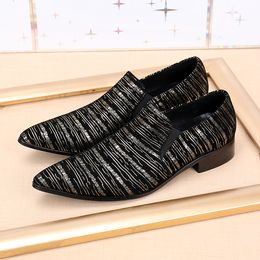 Handmade Genuine Leather Wedding Mens Shoes Striped Velvet Loafers Italian Casual Luxury Office Brogues Formal Shoe for Man