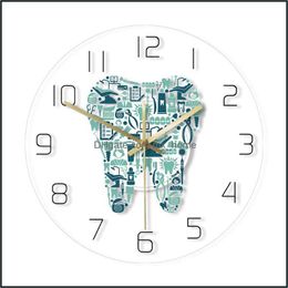 Wall Clocks Home Decor & Garden Dentistry Tooth Clock Dental Care Acrylic Hanging Quiet Movement Watch Department Decor Sign Drop Delivery 2