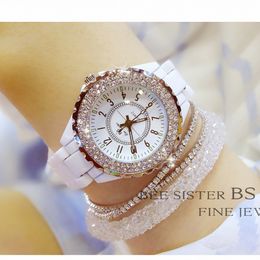 New Luxury Women Watches White Ceramic Diamond Ladies Female Watch Gift Relogios Femininos Fashion Quartz Wristwatch Clock 201116