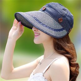 Sun Hat Ladies Wide Brim Straw Women Wide Large Brim Floppy Summer Beach A Sun Hat Straw Hat Button Cap Summer Hats For Women Y200602
