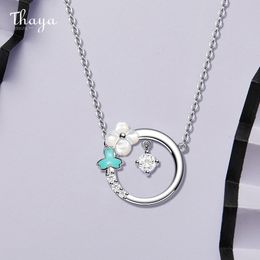 Thaya S925 Silver Shell Flower Necklace Chain Pendant Enamel Silver Cubic Zircon Crystal Necklace For Women Fine Jewellery Gift Q0531