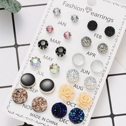 Stud 12 Pairs/set Crystal Fashion Earrings Set Women Jewellery Accessories Piercing Ball Earring Kit For Women.1