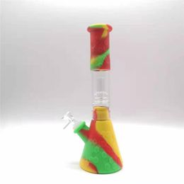 Hookahs 4 colors Silicone Bong portable Water Pipes Removable beaker bongs for smoke with glass