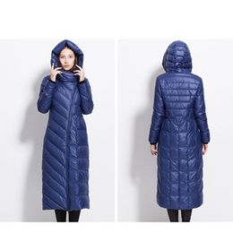 Womens Winter down coat waterproof long thick large size hat black dark blue female jackets 201103