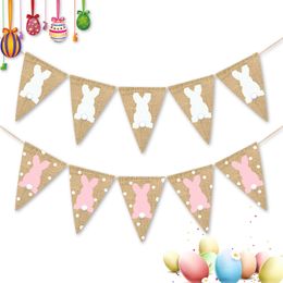 Easter Flag Linen Triangular Hanging Banner Coloured Rabbit Carrots Pull Flags Home Decor Layout EasterDecorations Party Decoration LLS609-WLL