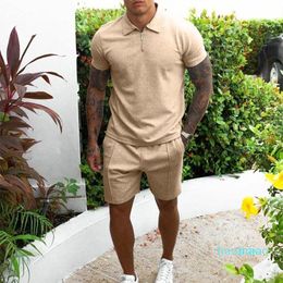Fashion-2022 Men's Tracksuits Cotton Zipper Short Sleeve Shirt Shorts 2-piece Set 2021 Summer Lapel Solid Colour Suit Fabric Sports Slim Fit