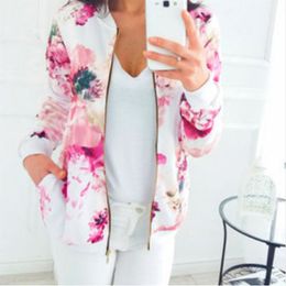 Print Bomber Jacket Women Flowers Zipper Up Retro Coat Spring Autumn Long Sleeve Basic Plus Size Short Biker Jackets Female 201023