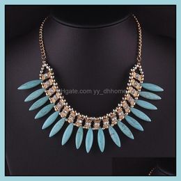 Pendant Necklaces & Pendants Jewellery Women Fashion Turquoise Necklace Bohemian Choker Chunky Statement Chain Rhinestone Fringe Bib Drop Deli