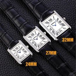 New model Fashion Lady Clock Tank Series Casual Gold Watch 32mm 27mm 24mm Womens Real Leather Quartz Montres Ultra thin 8014 Wristwatches