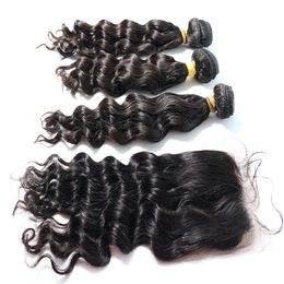 3 pieces deep body wave human hair bundles with closure top quality unprocessed fast delivery virgin hair products