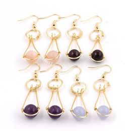 30Pairs 10MM Natural Garnet Rose Quartz Gemstone Round Bead Handmade Ball Gold Plated Wire Wrapped Drop Dangle Hook Earrings For Women Teens