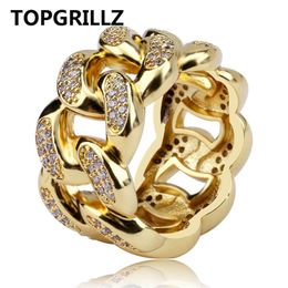 TOPGRILLZ Cuban Link Chain Ring Men's Hip Hop Gold Colour Iced Out Cubic Zircon Jewellery Rings 7 8 9 10 11 Five Size