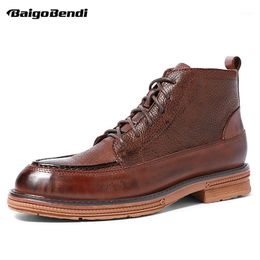 Hight End Boots Men Genuine Leather Boots Lace Up Round Toe Winter Business Man Oxfords1