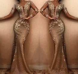 Sequins Prom Dress Mermaid Formal Party Gown Long Sleeve Black Girl Evening Dresses Sexy Flowers Custom Made Plus Size Dresses