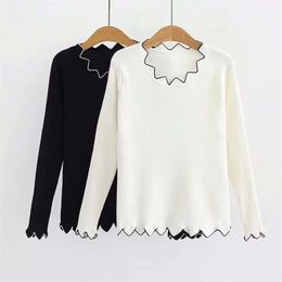 Wavy Edge Striped Knitted Sweater Women Loose Elastic Large Size Long Sleeve Bottoming Sweater Pullover Female Spring Autumn LJ201126