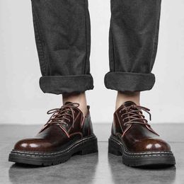 Dress Shoes New Men shoes Comfortable Formal Lace Up Oxford Gunine Leather Rubber Shallow Lace-up NONE shoe 220223