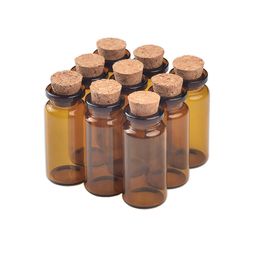 22X50X12.5 mm 10ml Empty Amber Small Glass Bottles With Corks Mini Vials Containers Gifts Jars brown color bottles 100 pcs