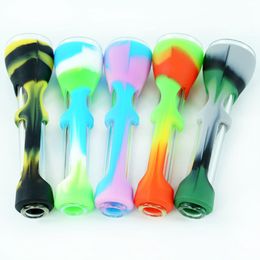 Smoking Colourful Silicone Protect Skin Dry Herb Tobacco Horn Cigarette Holder Portable Pyrex Thick Glass Philtre Mouthpiece Tips High Quality Handpipes DHL Free