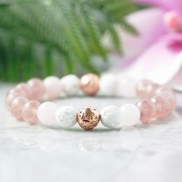 MG1074 Strawberry Quartz Essential Oil Diffuser Bracelet Rose Quartz Aromatherapy Jewelry Fashion Women`s Yoga Mala Bracelet