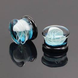 New 1 Pair Jellyfish Glass Ear Plug Gauges Earring Piercing Expander Flesh Tunnel Stretcher Body Jewellery