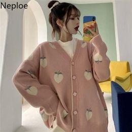 Neploe Sweater Cardigan Cute Pink Coat Women Peach Cardigans Knitted Oversized Jacket Korean Autumn Long Sleeve Pull Femme 201128