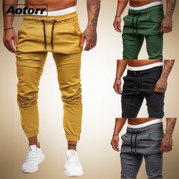 Mens Casual Solid Multi-pocket Trousers Streetwear Slim Drawstring Cargo Pencil Pants Male Fashion Thin Jogging Sweatpants 201125