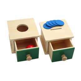 Baby Early Toddler Wooden Childhood Montessori Teaching Coins Box Balls box Wooden Educational Education Toys LJ201124