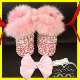 baby girls Boots Custom Rhinestones bling Boots infant girl shoes Luxury Shining Pearl Decoration shoes Winter Christmas gift 201130