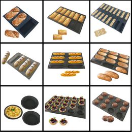 Silicone Glass Fiber Bread Mold Various Shapes Baguette Eclair Long Loaf Hamburger Mould Black Porous Non Stick Bake Tool Y200612