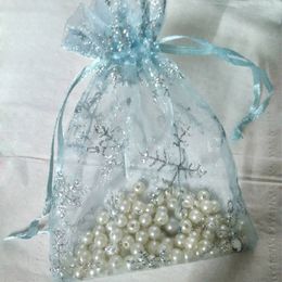9x12cm 100PCS Snowflake Organza Bag Jewellery Pouch Wedding Party Favours Gift Holder Winter Theme Party Sweet Decor Birthday Candy Bag