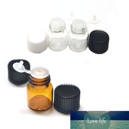 50pcs Essential Oil Clear Glass Bottle with Orifice Reducer Siamese Plug Screw Cap Small Perfume Sample 1ml Amber Vials