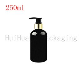 30pcs 250ml Black cosmetic PET bottles,shampoo lotion gold pump container plastic packaging with dispenser,shower gel