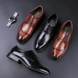 Flats shoes for Men brand fashion leather dress wedding Working Formal Business Shoes pointed toe Lace up