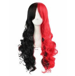 Tone tousled female red/black curly long synthetic wig