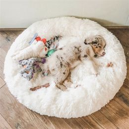Dog Bed Long Plush Dount Basket Calming Cat Beds Hondenmand Pet Kennel House Soft Fluffy Cushion Sleeping Bag Mat for Large Dogs 201223