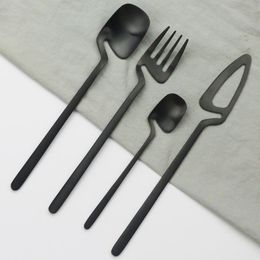 Matte Black Cutlery Set 18 10 Stainless Steel Dinner Tableware Flatware Set Knife Fork Spoon Dinnerware Party Silverware314u