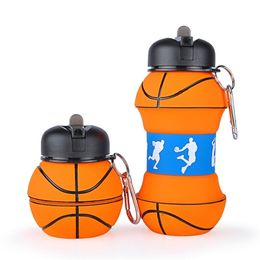 Fold Basketball Water Bottle Tourism Picnic Office Leakproof Portable Kettle Kids Sports Plastic Healthy Material Water Bottle 201204