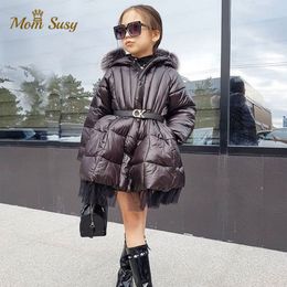 Baby Girl Jacket Winter Long Cotton Padded Toddle Teens Shiny Hooded Down Jacket Gauze Child Coat Thick Baby Clothes 3-14Y LJ201120