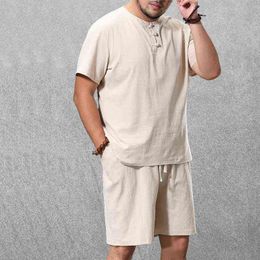 Men's Clothing Large Size Tracksuit 8XL 9XL Linen Short T-shirt Summer Suit Plus Size Clothing Track Suit 5XL Cotton Husband Set G1222