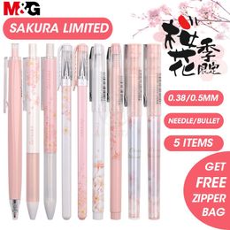 M&G Sakura Pink Cute Kawaii Pen Set Black Gel Ink Pens 0.5mm 0.38mm Retractable for school supplies gelpen stationery roller Y200709