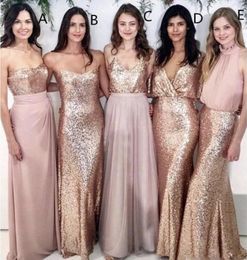 Mismatched Bridesmaid Dresses Beach Wedding with Rose Gold Sequin Top Chiffon Skirt Wedding Maid of Honour Gowns Women Party Formal222n