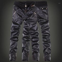 Men's Pants Wholesale- Korean Fashion Cool Mens Rock Leather Black Faux Tight Skinny Plus Size 30 31 32 33 34 36 Punk Trousers1