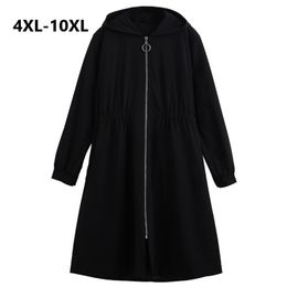 Plus Size 10XL Women Windbreaker Coat Autumn Winter Slim Long Trench Coats Women Black Hooded Overcoat Trenchcoat Vrouwen 201211