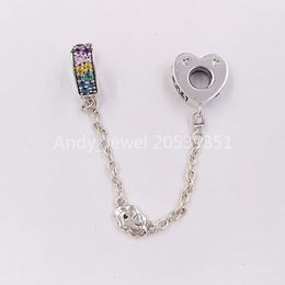 Andy Jewel 925 Sterling Silver Beads Multi-Colour Arcs Of Love Safety Chain Charms Fits European Pandora Style Jewellery Bracelets & Necklace 7